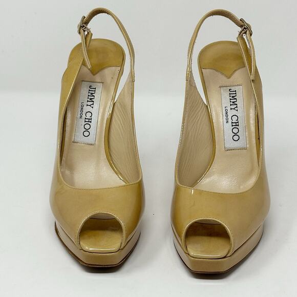Jimmy Choo Nova Patent Leather Slingback Peep Toe Heels - Picture 9 of 12